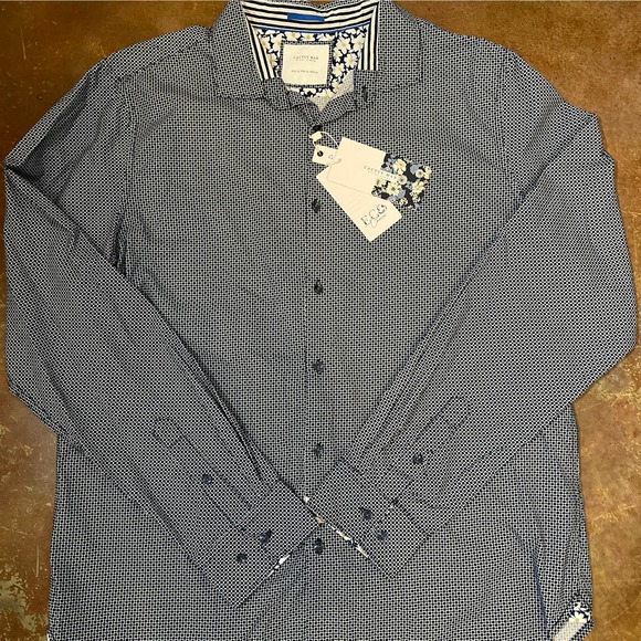 NWT Cactus Man Navy & White Geometric Pattern Dress Shirt Size XL - Picture 1 of 3
